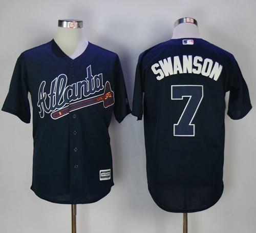 Braves #7 Dansby Swanson Navy Blue New Cool Base Stitched MLB Jersey
